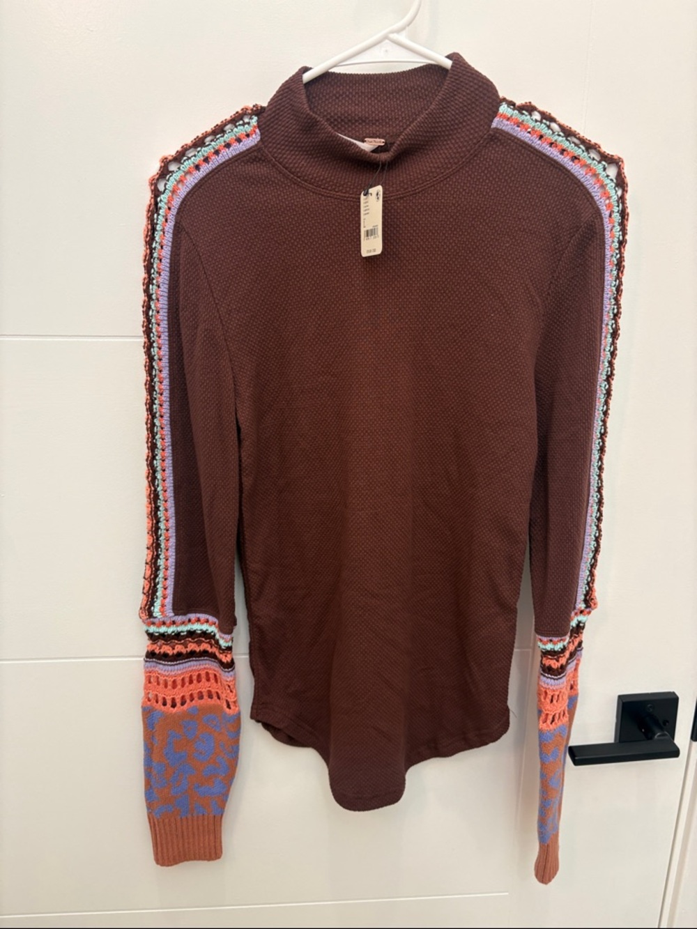 BNWT Free People Knit Sweater with Colorblock Crochet Sleeves